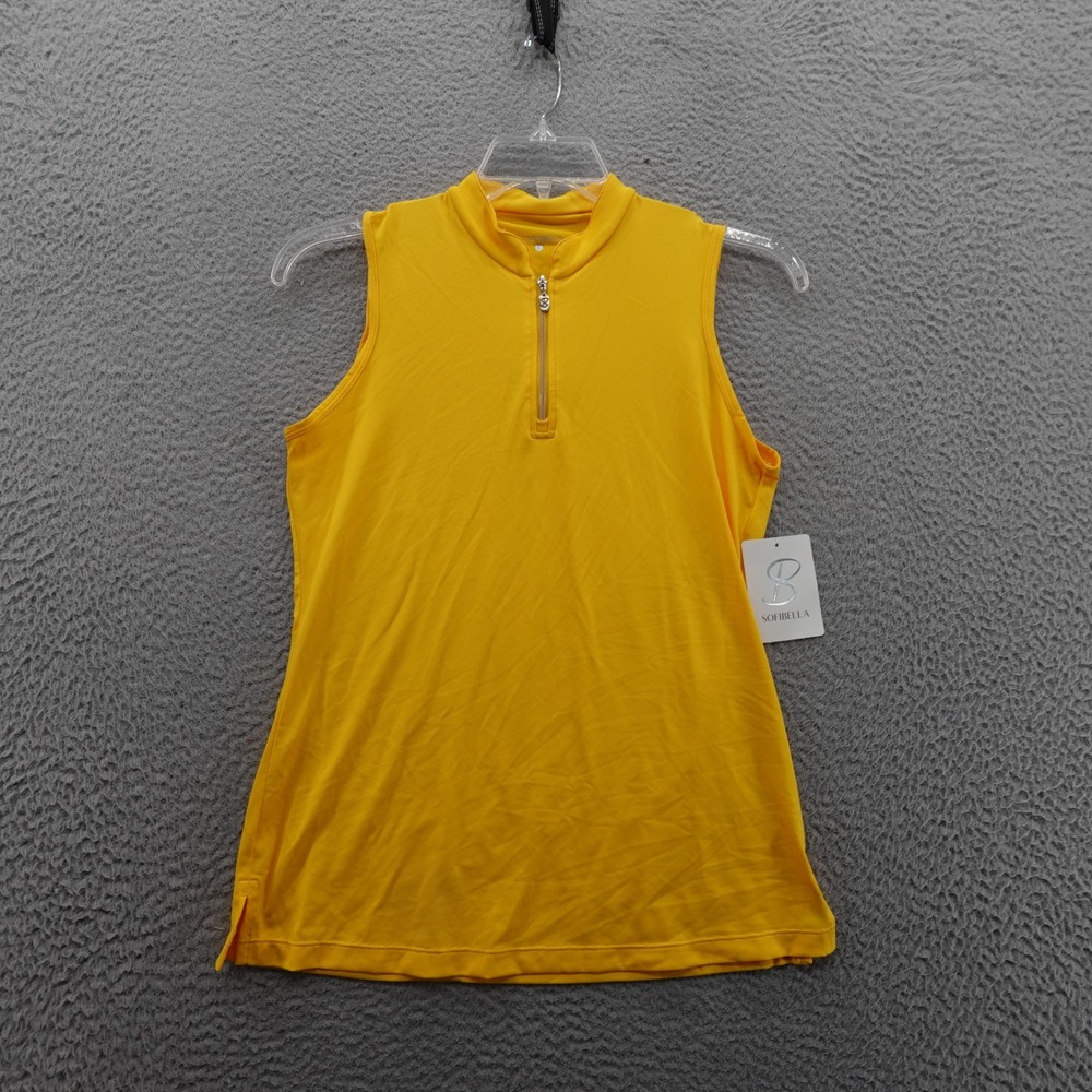 Sofibella Sleeveless Golf Top Womens L Yellow Mock Neck Zip‎ Athletic Tank